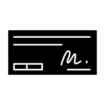 Sign on cheque solid icon. Bank check vector illustration isolated on white. Pay Stock Illustration
