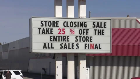 Sign on closing retail store during COVID recession lockdown Видео 150289127