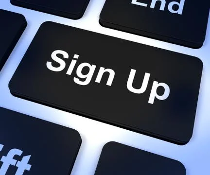 Sign up computer key showing subscription and registration Illustrazione stock