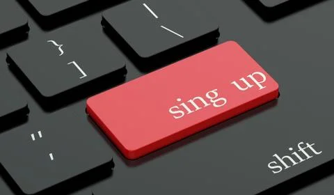 Sign up concept, red hot key on  keyboard イラスト素材