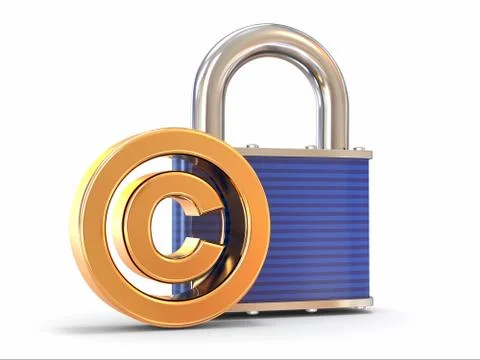 Sign of copyright with padlock on white background. 3d Ilustración de archivo