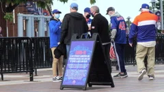 dog at citi field NY mets baseball stad, Stock Video