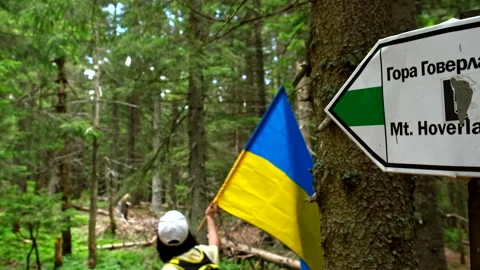 Sign with direction to Hoverla mount ukrainian carpathian Video stock 208330518