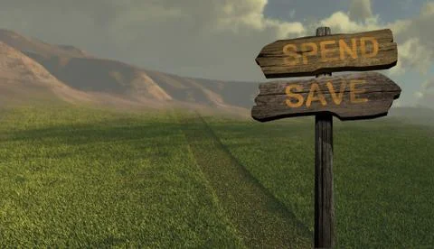 Sign direction spend - save Stock Illustration