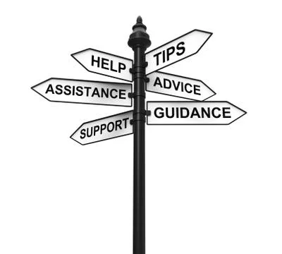 Sign Directions Support Help Tips Advice Guidance Assistance Stock Illustration