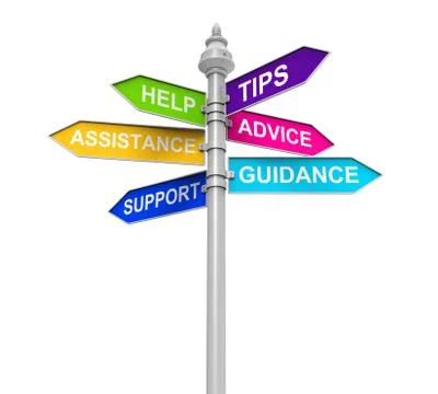 Sign Directions Support Help Tips Advice Guidance Assistance Stock-Illustration