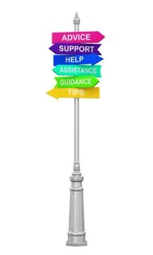 Sign Directions Support Help Tips Advice Guidance Assistance Stock-Illustration