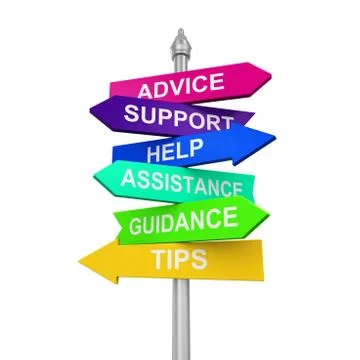 Sign Directions Support Help Tips Advice Guidance Assistance Stock-Illustration