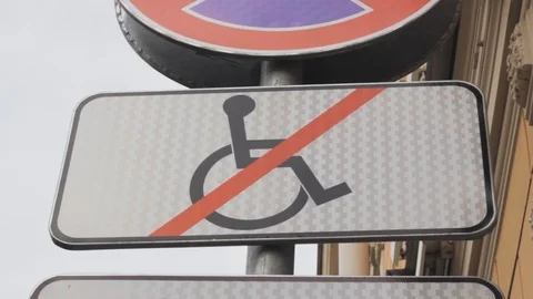 Sign disabled is prohibited  handicapped 스톡 동영상 111284343