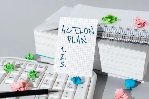 Sign displaying Action Plan. Conceptual photo list of things or schedule to be 写真素材