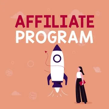 Sign displaying Affiliate Program. Business concept Automated platform of two or 스톡 일러스트