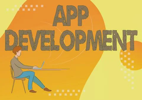 Sign displaying App DevelopmentDevelopment services for awesome mobile and web Ilustración de archivo