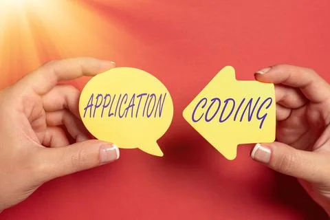Sign displaying Application Coding. Conceptual photo process by which a mobile Stock Photos
