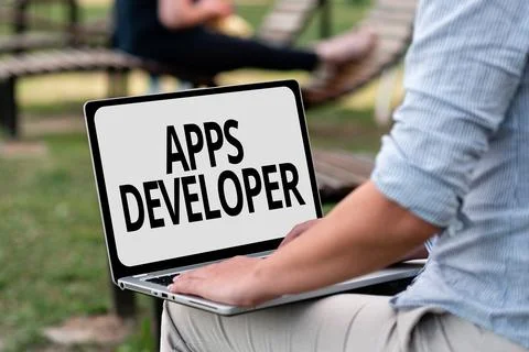 Sign displaying Apps Developer. Concept meaning Graphic artist Software Stockfoto's