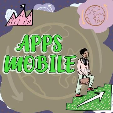 Sign displaying Apps Mobile. Word for computer program designed to run on phone Stock Illustration