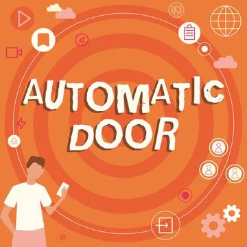 Sign displaying Automatic Door. Word Written on opens automatically when sensing Stock Illustration