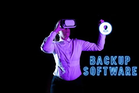 Sign displaying Backup Software. Word for boundary across which two independent 스톡 사진