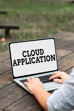 Sign displaying Cloud Application. Business showcase the software program where Fotos de archivo