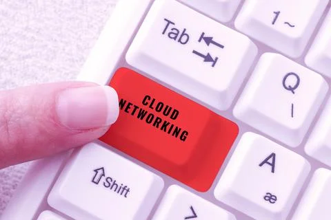 Sign displaying Cloud Networkingis term describing access of networking Stock Photos