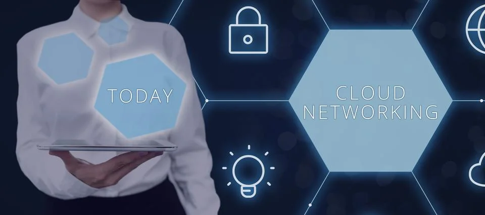 Sign displaying Cloud Networkingis term describing access of networking Stock Photos