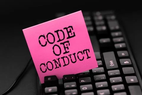 Sign displaying Code Of Conduct. Internet Concept Ethics rules moral codes Stock-Fotos