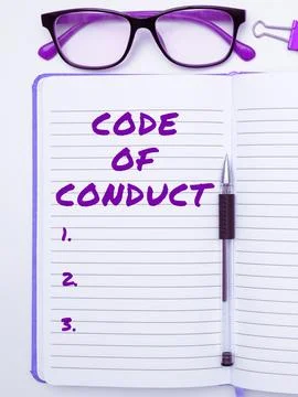 Sign displaying Code Of Conduct. Word for Ethics rules moral codes ethical 写真素材