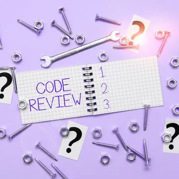 Sign displaying Code Review. Internet Concept going over a subject in study or Stock Photos