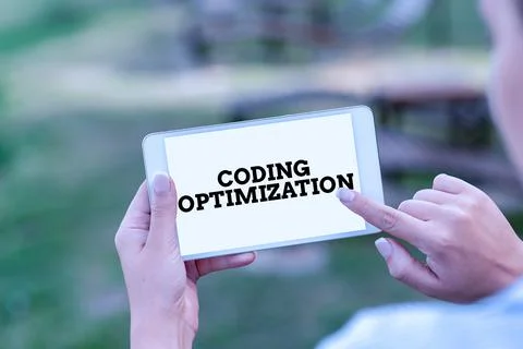 Sign displaying Coding Optimization. Business approach method of code Stock Photos