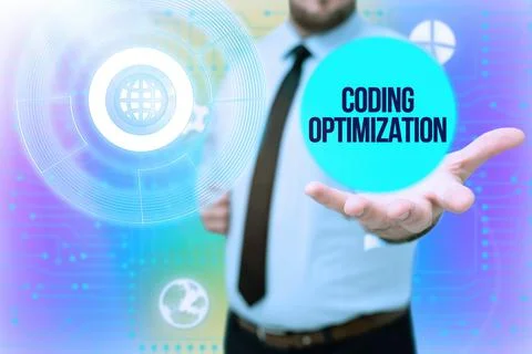 Sign displaying Coding Optimization. Concept meaning method of code modification Stock Photos