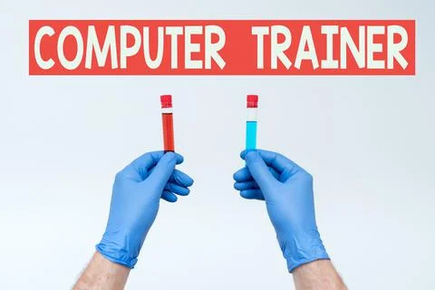 Sign displaying Computer Trainer. Business idea instruct and help users acquire Stock Photos