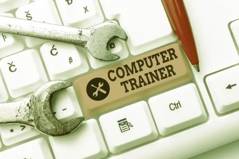 Sign displaying Computer Trainer. Conceptual photo instruct and help users Stock Photos