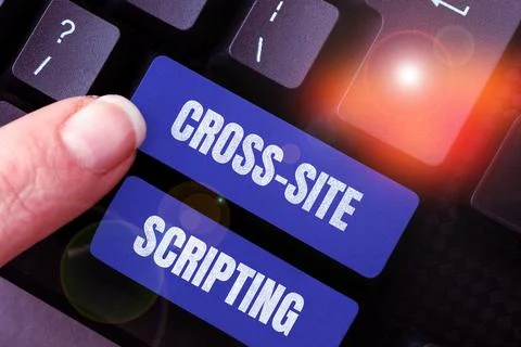 Sign displaying Cross Site Scripting. Word for type of security vulnerability Foto stock