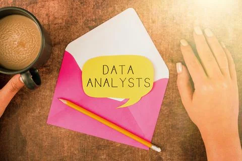 Sign displaying Data Analysts. Word for Programmer Design and Create Report Stock Photos