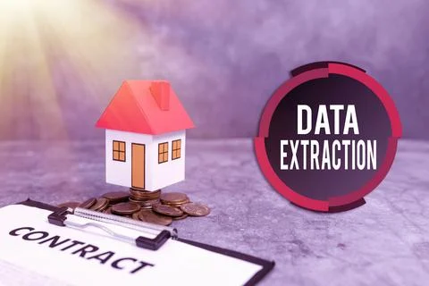 Sign displaying Data Extraction. Word Written on act or process of retrieving Foto stock