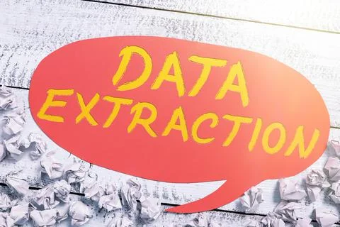 Sign displaying Data Extraction. Word for act or process of retrieving data out Stock Photos