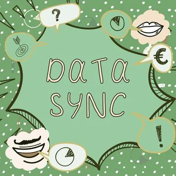 Sign displaying Data Sync. Business idea data that is continuously generated by Stockillustratie