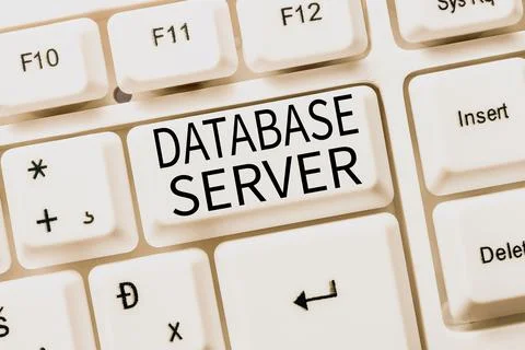 Sign displaying Database Server. Concept meaning uses a database application Stock Photos