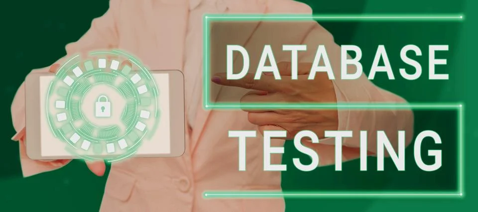 Sign displaying Database Testing. Concept meaning involves the retrieved values Stockfoto's