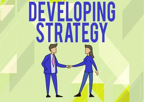 Sign displaying Developing Strategy. Business overview Organizations Process Stockillustratie