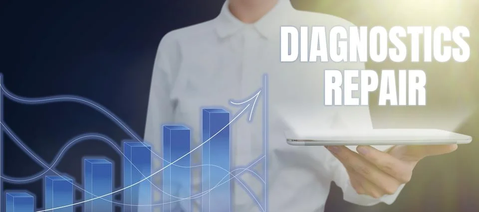 Sign displaying Diagnostics RepairA program or routine that helps a user to Fotos de archivo