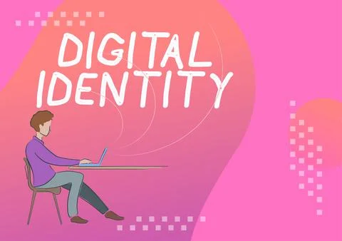 Sign displaying Digital Identityinformation on entity used by computer to Illustrazione stock