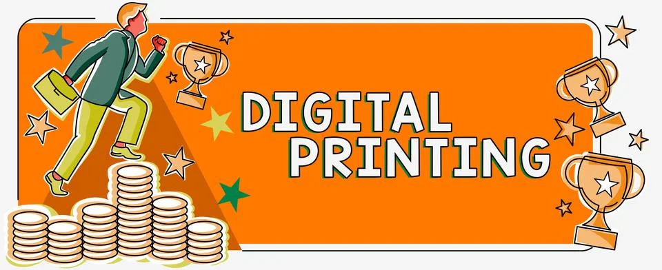 Sign displaying Digital Printingdigital based images directly to variety of Stock Illustration