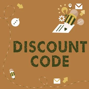 Sign displaying Discount Code. Concept meaning to reduce the price of a product Illustrazione stock