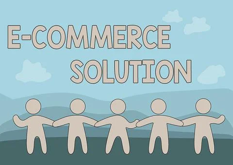 Sign displaying E Commerce Solution. Business idea Software used by business in Illustrazione stock