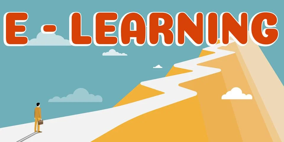 Sign displaying E Learning. Conceptual photo training through electronic media Illustrazione stock