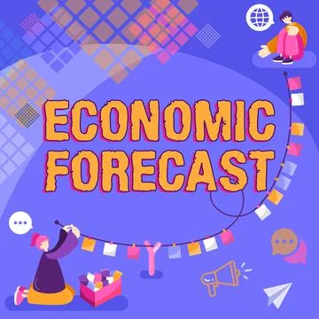 Sign displaying Economic ForecastProcess of making predictions about the econ Illustrazione stock