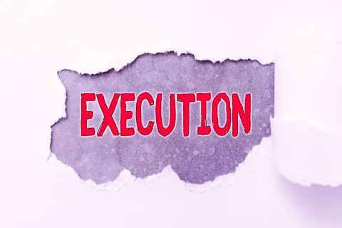 Sign displaying Execution. Word Written on it executes or imposes a program Fotos de archivo