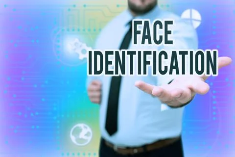 Sign displaying Face Identification. Business overview analyzing patterns based 스톡 사진