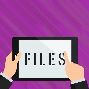 Sign displaying Files. Word for Folder box for holding loose papers together in Stock Illustration
