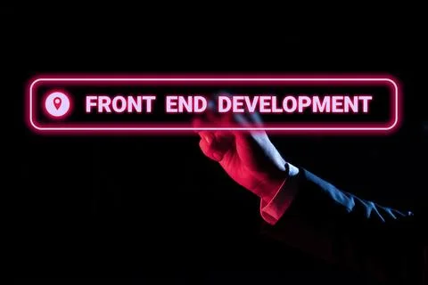 Sign displaying Front End Development. Word for Altering data to graphical 库存照片